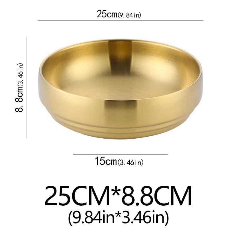 Doppelschichtige Schüssel für kalte Nudeln aus Edelstahl 304, Gold/Silber, im koreanischen Stil, Verbrühschutz, große Salat- und Suppenschüsseln, Küchenutensilien