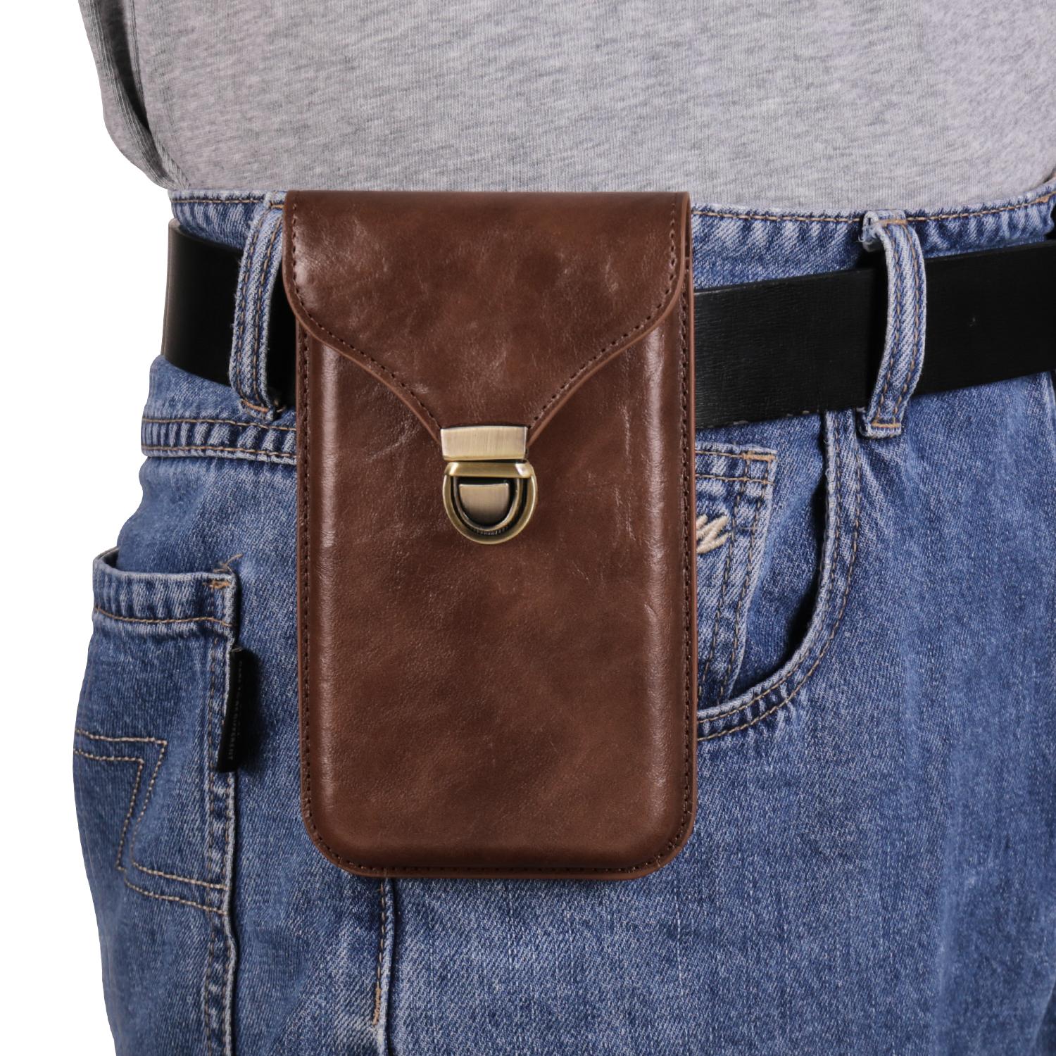 Luxus Leder Gürtelclip Handytasche Herren Hüfttasche Halter für iPhone 16 15 14 13 Pro Max Samsung S24 S23 S22 Plus A55 A54 Redmi Note 12 9 Holstertasche M(6.1 Inch) braun