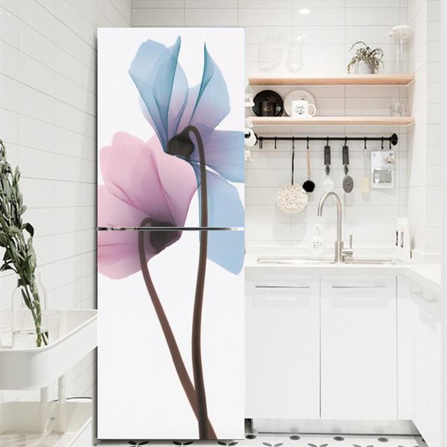 Muster Kühlschrank Aufkleber Kunst Landschaft Mädchen Kühlschrank Tür Wrap Küche Tapete Zubehör Moderne benutzerdefinierte Größe Wandaufkleber 60x150cm(1 pcs)