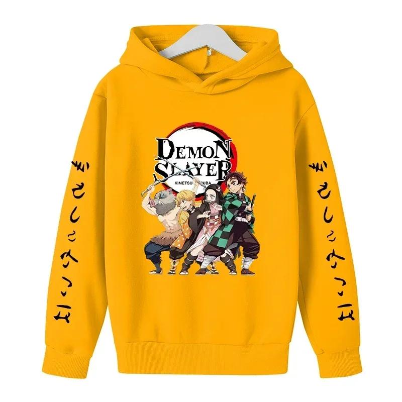 Neuer Frühling Herbst Demon Slayer Kapuzen-Kinder-Hoodie Kinderbekleidung Hoodie Jungen Langarm Anime Yaiba Pullover Sweatshirt 150cm gelb