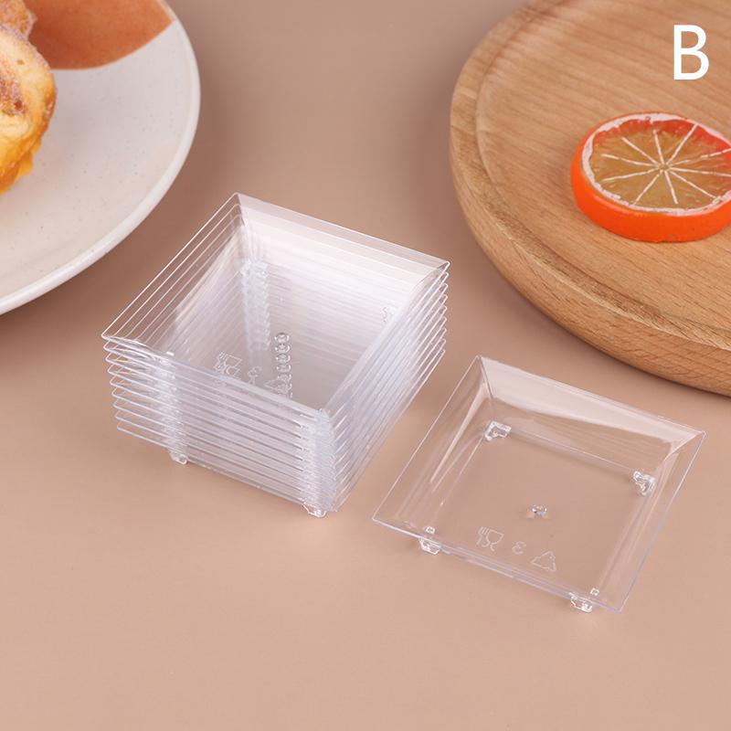 10 Stück Transparente Mini-Vorspeisenteller Eisbecher Kunststoff Obst Süßigkeiten Kuchen Gelee Joghurt Mousse Dessertbehälter Gebäckwerkzeug B