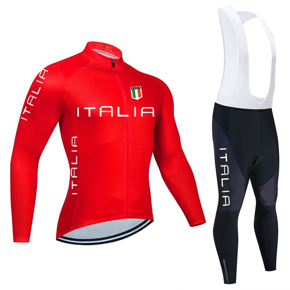 ITALIA Neues Pro Team Atmungsaktives Langarm Herren Fahrradtrikot Set MTB Fahrradbekleidung Herbst Fahrradkleidung Maillot Ropa Ciclismo XL red