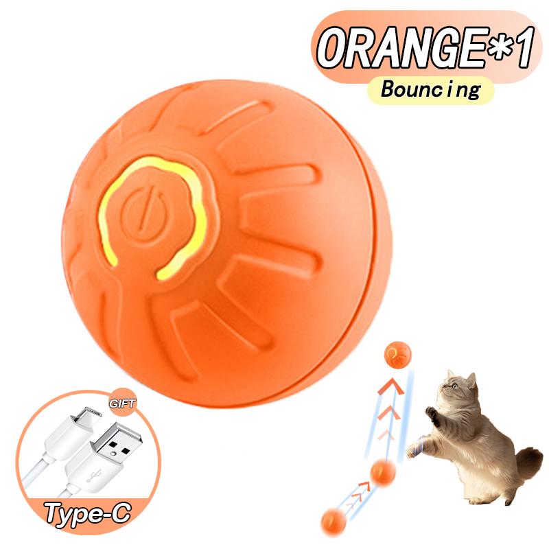 Interaktiver Hüpfball für Katzen, intelligentes Katzenspielzeug, USB, automatisch rollender magischer Ball, elektronisches Katzen-/Hundespielzeug, Katzenspiel-Zubehör orange
