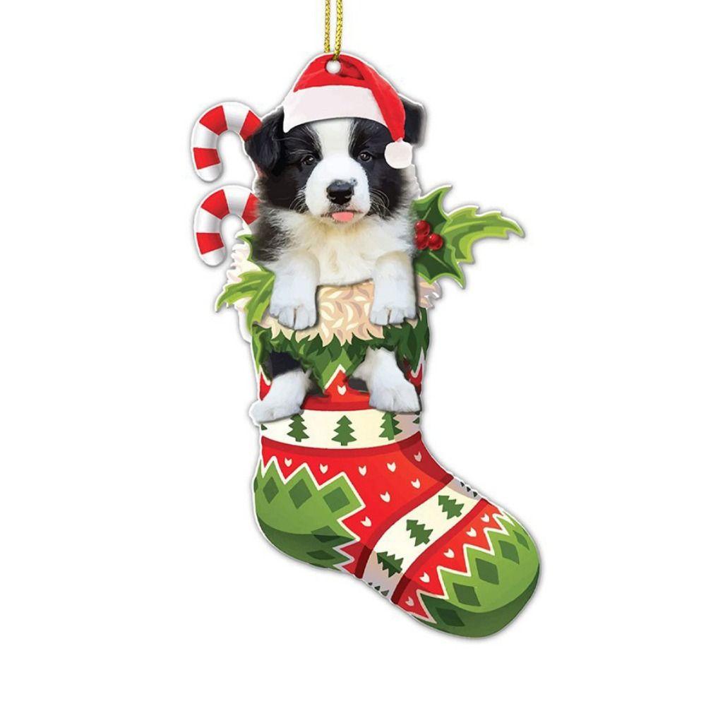 1PC 2D Haustier Hund Hängende Ornamente Weihnachtsdekoration Acryl Auto Fenster Schrank Kreative Anhänger Weihnachtsbaum Dekor Navidad