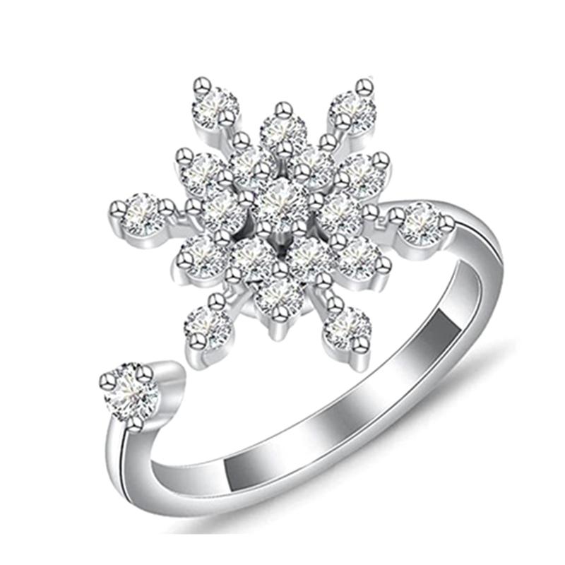 Fidget Spinner Ringe für Damen Sterling-Silber Schneeflocken Angstringe Drehbar Ringe Verstellbar Beruhigender Sorgenring 1