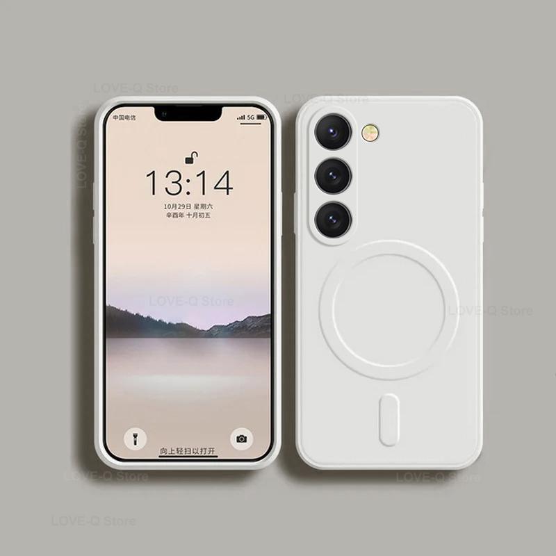 Für luxuriöses Flüssigsilikon-Magnetgehäuse für Samsung Galaxy S24 S 24 S23 Ultra Plus S24Ultra für Magsafe-Hüllen Drahtlose Ladeabdeckung For Samsung S23 antik weiße
