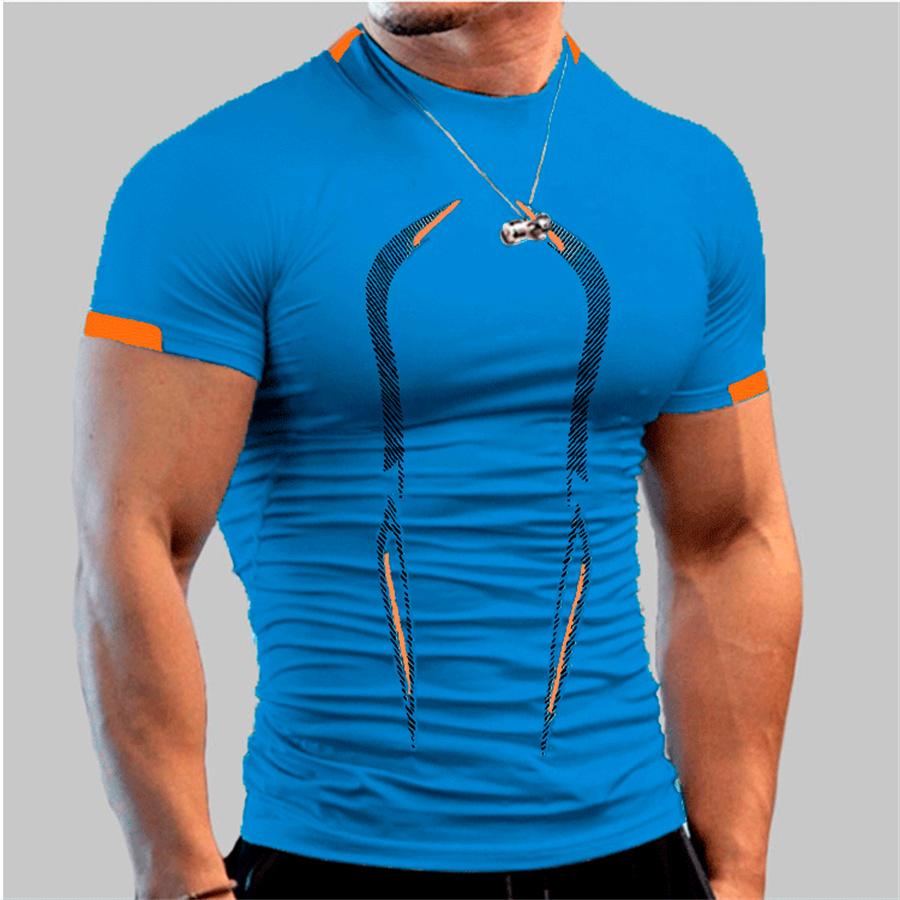 Männer Gym Sport T-shirt Shirts Slim fit T Shirt Männer Quick Dry Lauf Shirt Männer Workout Tees Fitness Tops Übergroßen t-shirt XL hellblaue