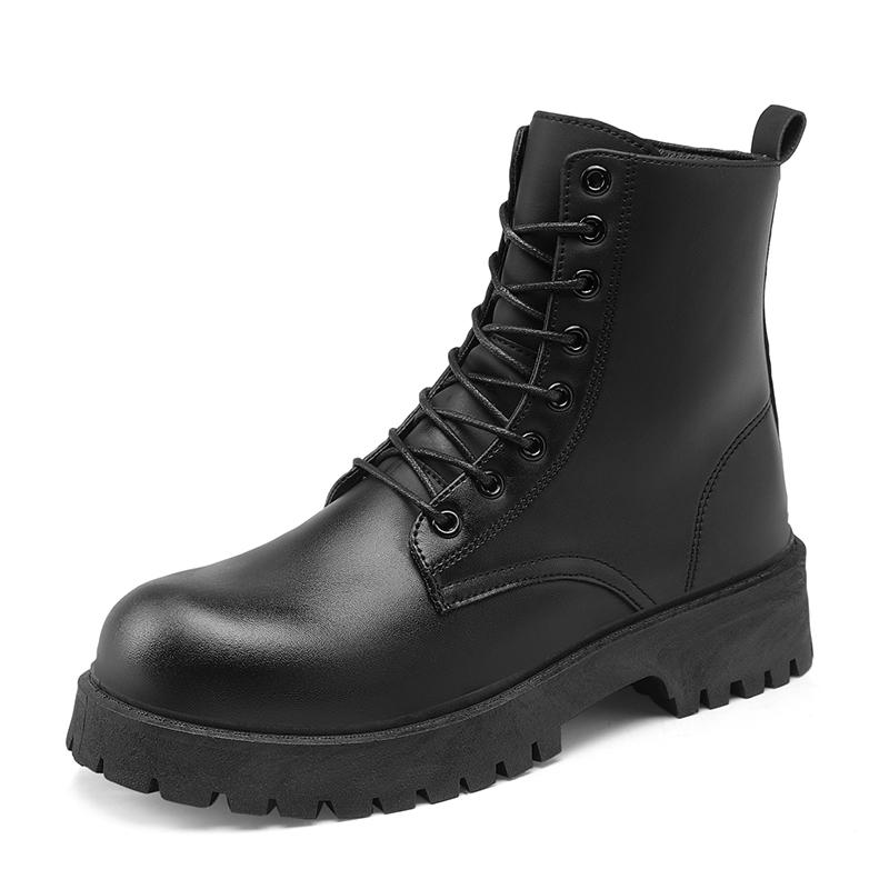 Lässige Stiefel für Paare, Vier-Jahreszeiten-Herren- und Damen-High-Top-Lederstiefel, modische dicksohlige rutschfeste Übergrößen-Outdoorstiefel 43
