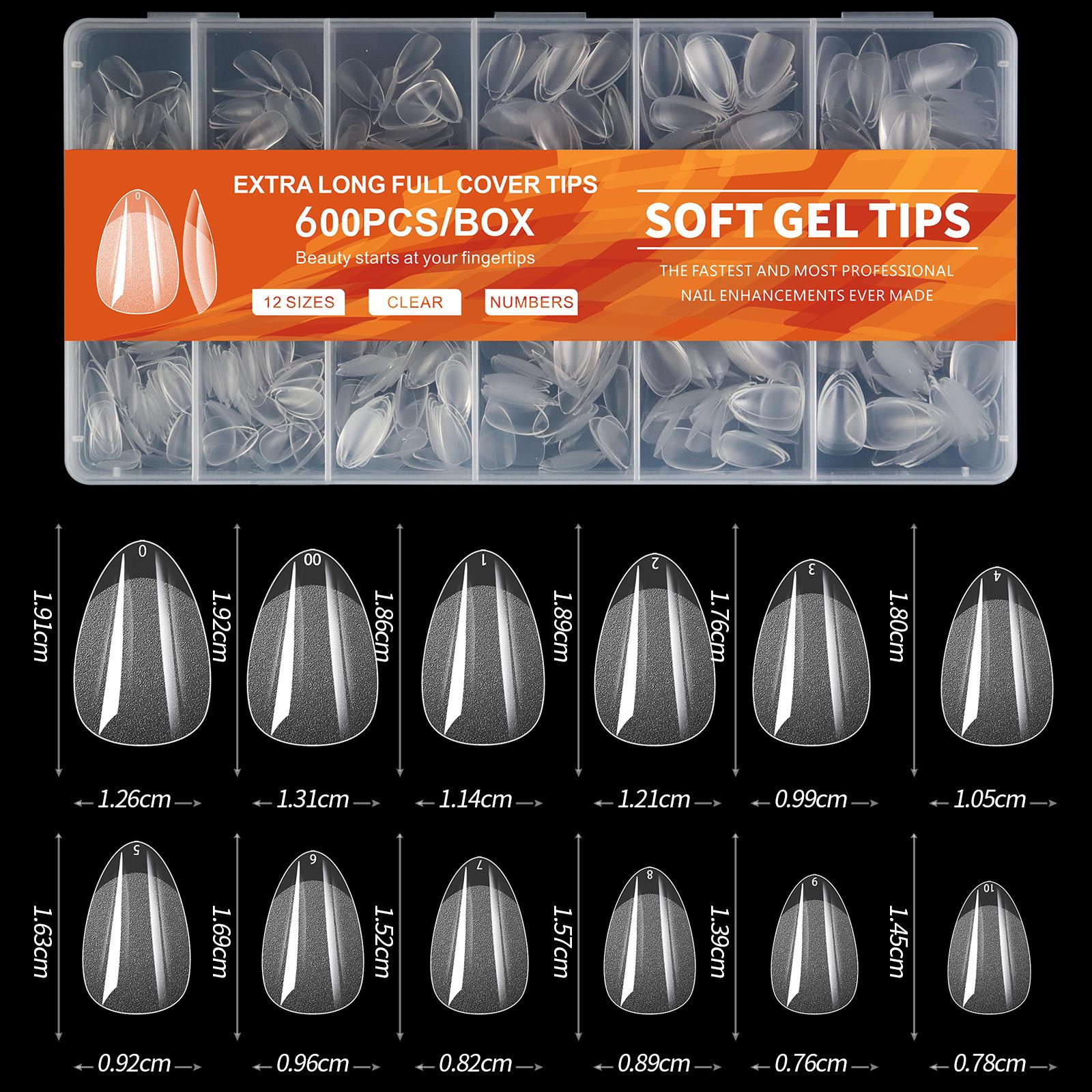 600 Stück Nagelspitzen zum Aufdrücken, vollständige Abdeckung, Stiletto, Mandel, quadratisch, Sarg, französische falsche Nägel, Soak-Off-Gel, Nagelverlängerungsspitzen