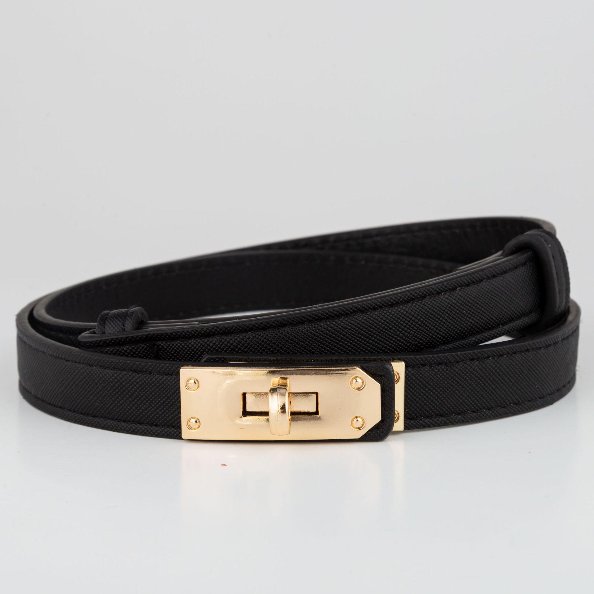 Verstellbarer Damen-Ledergürtel mit Lychee-Maserung und Retro-Goldschnalle - Perfekt für Anzüge & Kleider 1.8*55-95cm schwarz