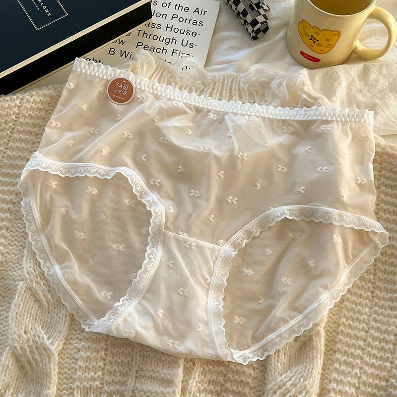Damenunterwäsche Damenhöschen Mittlere Taille Durchscheinende, Reine Windspitze Rand Sexy Hip Lift Atmungsaktive Hose 2XL nude