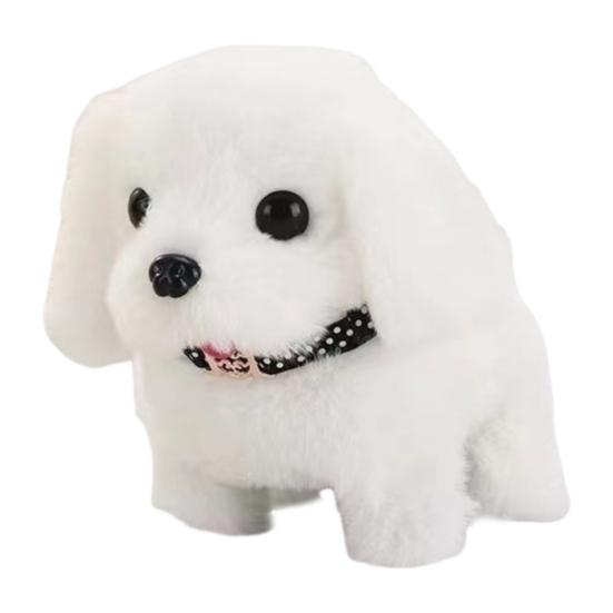 Elektrisches Plüsch-Hundespielzeug Baby Bauchzeit Interaktiv Bellend Schwanzwedelnd Laufendes Welpen-Spielzeug Früherziehung Krabbelndes Tier-Spielzeug white
