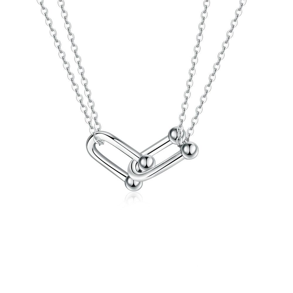 Geometrischer Hufeisenanhänger, doppellagige Halskette, besonderes Interesse, leichte Luxus-Halskette, temperamentvolle, wilde Schlüsselbeinkette white