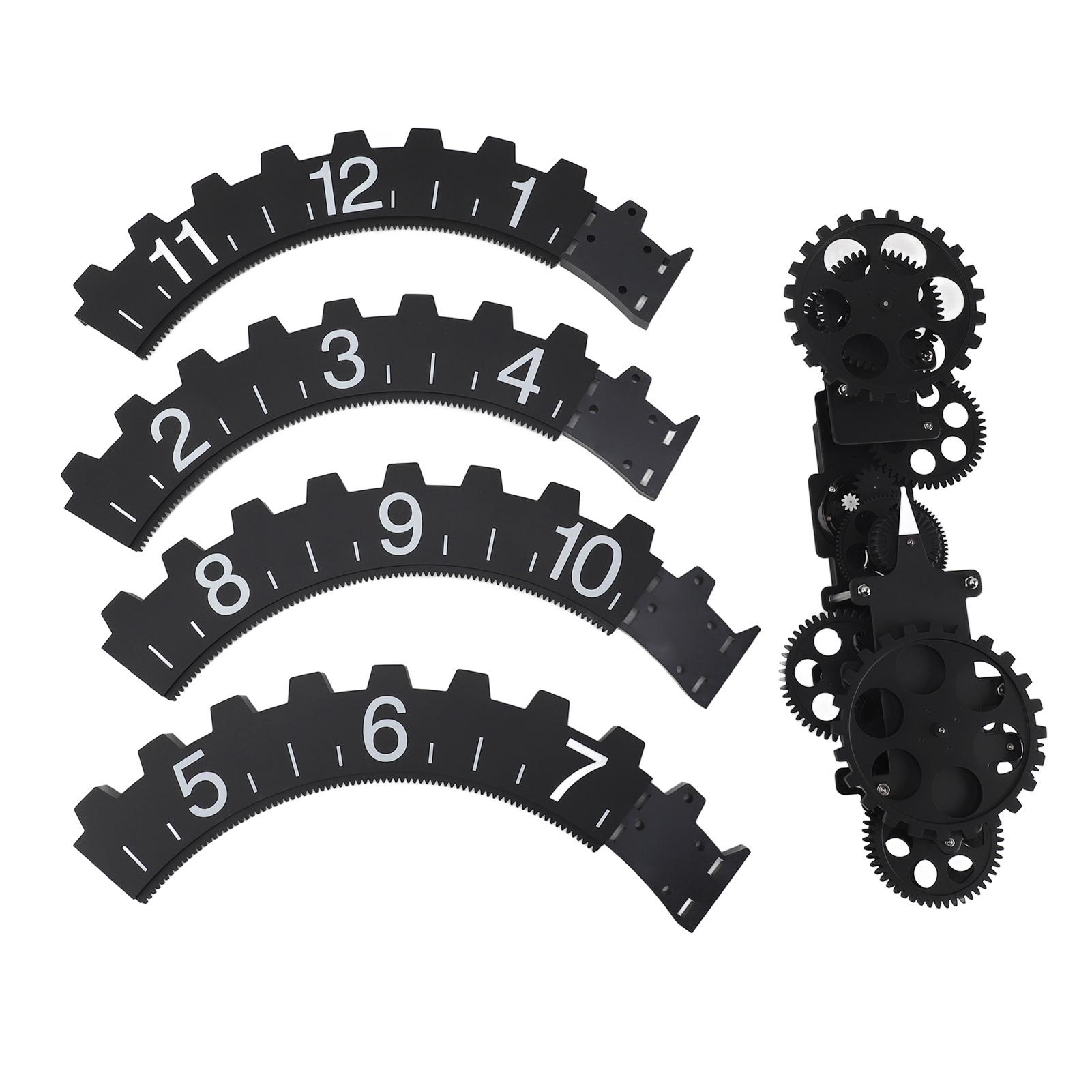 3D-Uhr mit beweglichem Zahnrad, Retro, große Uhr zum Aufhängen, rotierendes mechanisches Stundenrad, Wandkunst schwarz