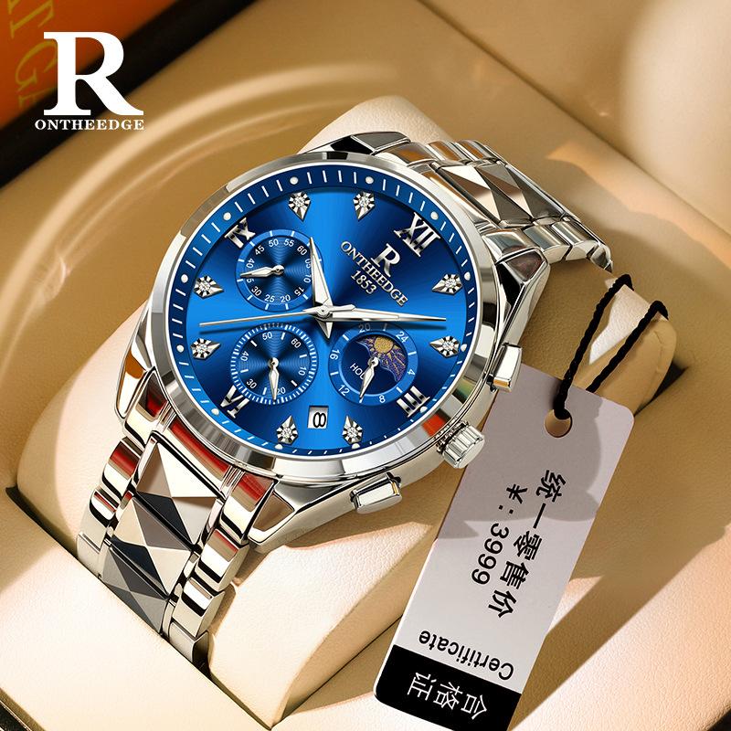 ONTHEEDGE Herren-Armbanduhr, multifunktionale, dreiäugige, sechspolige Gold-Business-Herren-Quarzuhr