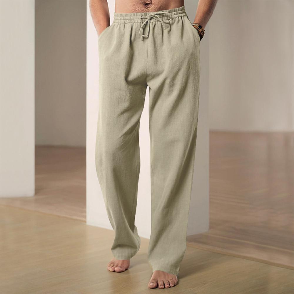 Herren Strandhose Hawaii Urlaubshose Baumwolle und Leinen Hose Atmungsaktive Hose Streetwear Herren Jogger Herrenbekleidung M helle khaki