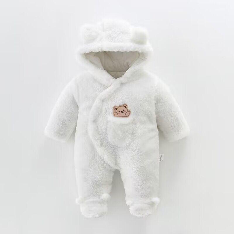 Winter Fleece Dicken Strampler Baby Langarm Overall Herbst Baby Jungen Mädchen Strampler Mit Kapuze Warme Tuch 59 weiß