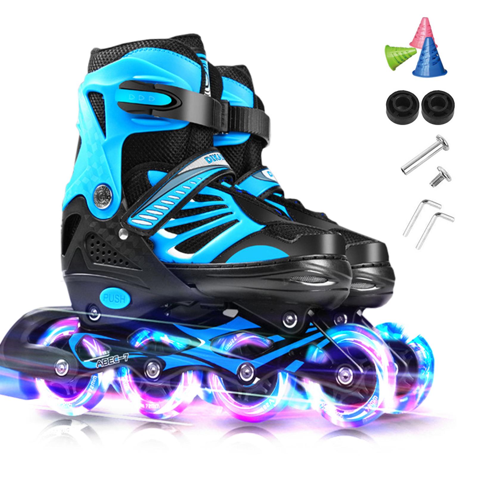 Verstellbare, beleuchtete Inline-Skates mit leuchtenden Rädern für Kinder und Jugendliche, Mädchen und Jungen S blau