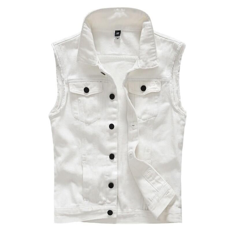 Herren Denim Weste Herrenjacke Ärmellos Lässig Weste Herren Frühling Ripped Slim Fit Jean Jacke Herrenjacke Cowboy Gilet Homme 6XL L weiß