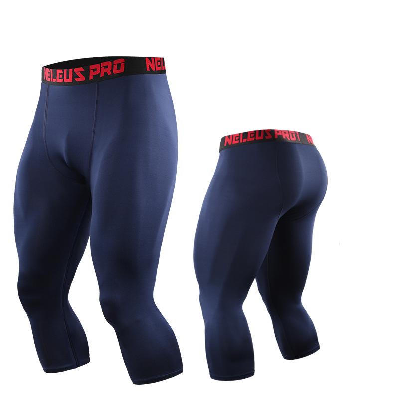 8 Farben Männer Sport Cropped Pants Laufhose Gym 3/4 Hose Bodybuilding Männlichen elastische Fitness Leggings Jogger XXXL navy blau