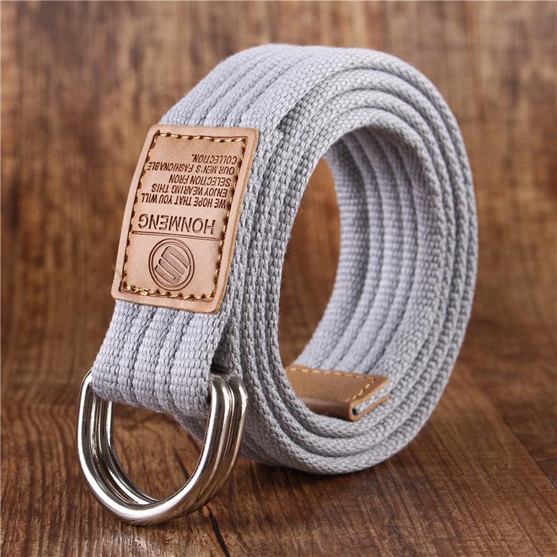 Korean-Style19Color Doppelring Canvas Gürtel Casual Hosen Canvas Gürtel Trendy Double RingDYouth Hosengürtel mit 115cm hellgrau