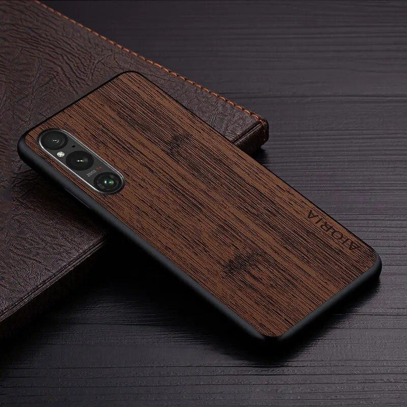 Fall für Sony Xperia 1 V 10 V 5 V funda bambus holz muster Leder telefon abdeckung Luxus coque für sony xperia 1 v fall Xperia 5 V kaffeebraun