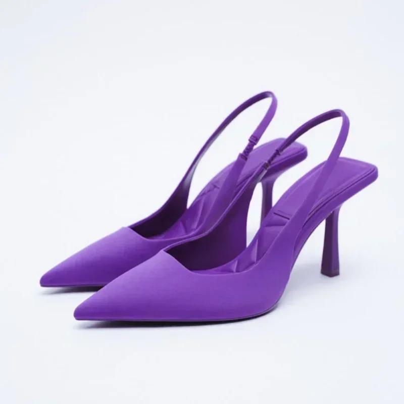 Sommer Frauen Heels Sandalen Rot Spitz Slingback Sandalen Schuhe Grün Schwarz Lila Kitten Heels Party Prom Damen Stilettos 38 lavendel
