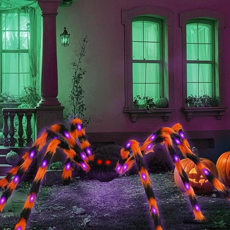 200cm Leuchtende Plüsch Riesenspinne für Halloween - Realistisches Design Perfekt für Outdoor-Garten, Spukhaus, Escape Room & Partydeko