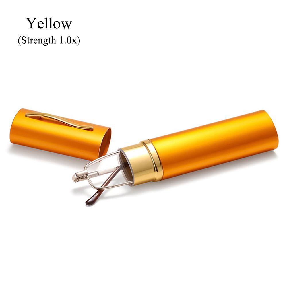 Leichte, tragbare, schlanke Lesebrille mit Stift-Clip-Röhrenetui für Männer und Frauen Strength 1.0x gelb