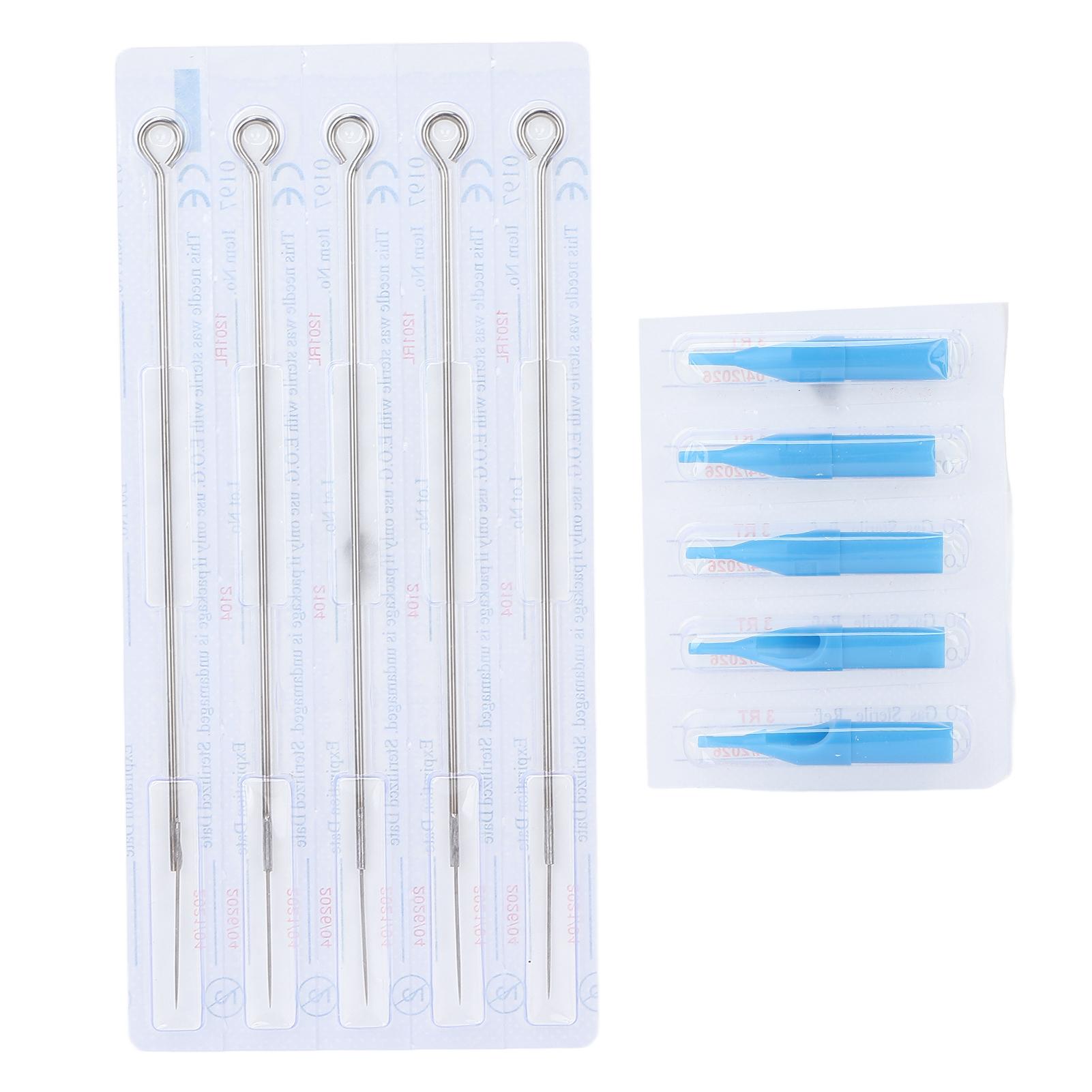 50 Stück gemischte sortierte Tattoo-Nadeln aus Edelstahl, 50 Stück Tattoo-Spitzen, Zubehör in 5 Größen für Tattoo