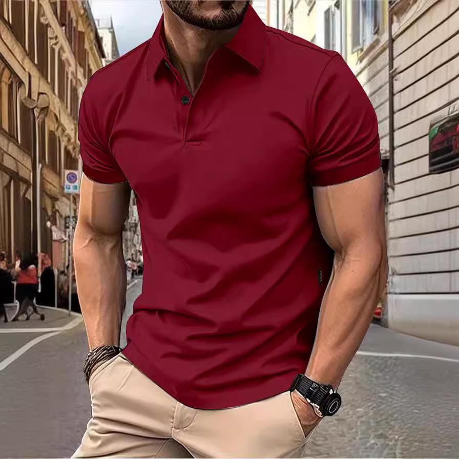 Herrenmode Sommer Polo T-Shirt Lässiges Atmungsaktives Oberteil Reverskragen Hals Kurzarm Bequemes Sport T-Shirt Yasheng XL wein rot