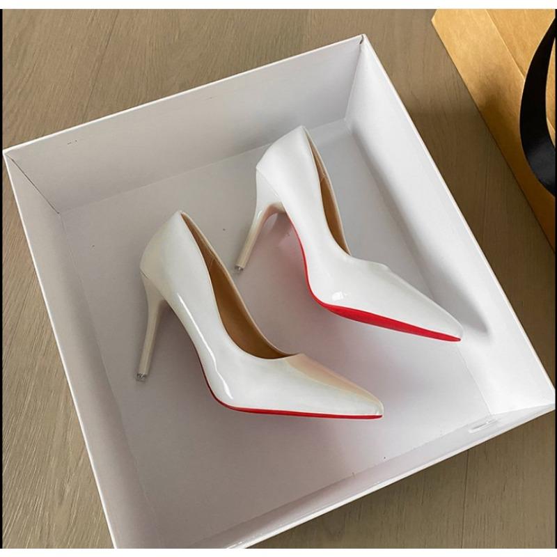 Mode 2025Weiß Schwarz Sexy Stiletto Klassische Pumps Party Hochzeit Mode Spitzschuh Rote Sohle Einzelne Schuhe 40 weiß
