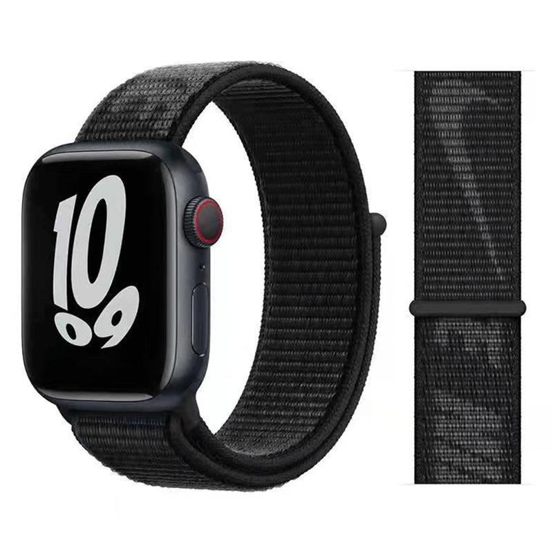 Strap Armband Für Apple Watch Band 44mm 38mm 42mm 40mm Nylon Schleife Für apple watch Armband 45mm 41mm Correa Für iWatch 3 4 5 SE 6 7 Band 42/44/45MM -Nylon Strap schwarz