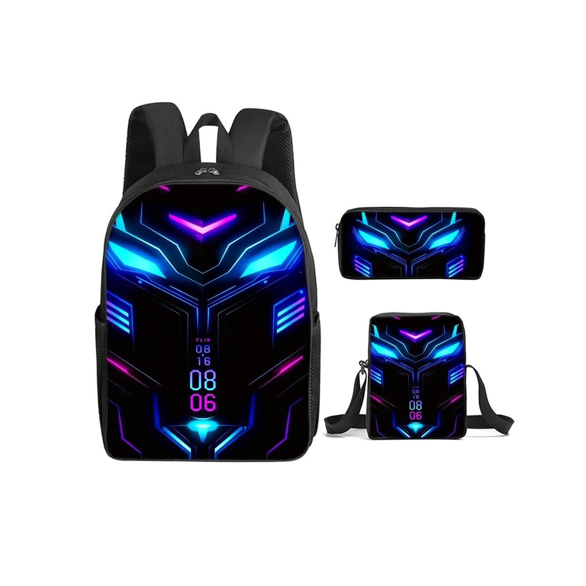 Mechanische Roboter Print 3er Set Rucksack mit Umhängetaschen, Federmäppchen für Jungen/Mädchen Bestes Geschenk Cartoon Schüler Schultaschen