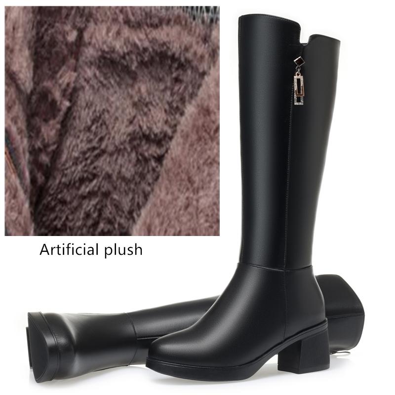 Frauen Winter Stiefel Aus Echtem Leder Wolle Warme Hohe Stiefel Frauen Mittleren Absatz Mode Weibliche Reiter Frühling und Herbst Stiefel 40