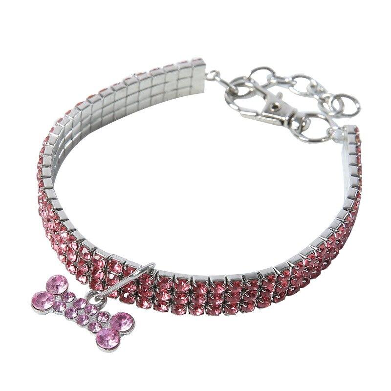 Bling Kristall Diamant Hundehalsband Welpen Haustier glänzend voller Strass solide Halskette L rosa