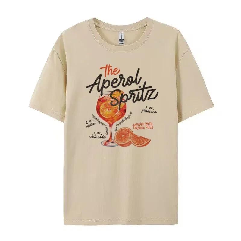 Aperol Spritz Retro Cocktail Grafik T-Shirts Frauen Süßes Alkoholgetränk T-Shirt Lose Baumwolle Bedruckte T-Shirts Unisex Vintage Top Geschenk XL