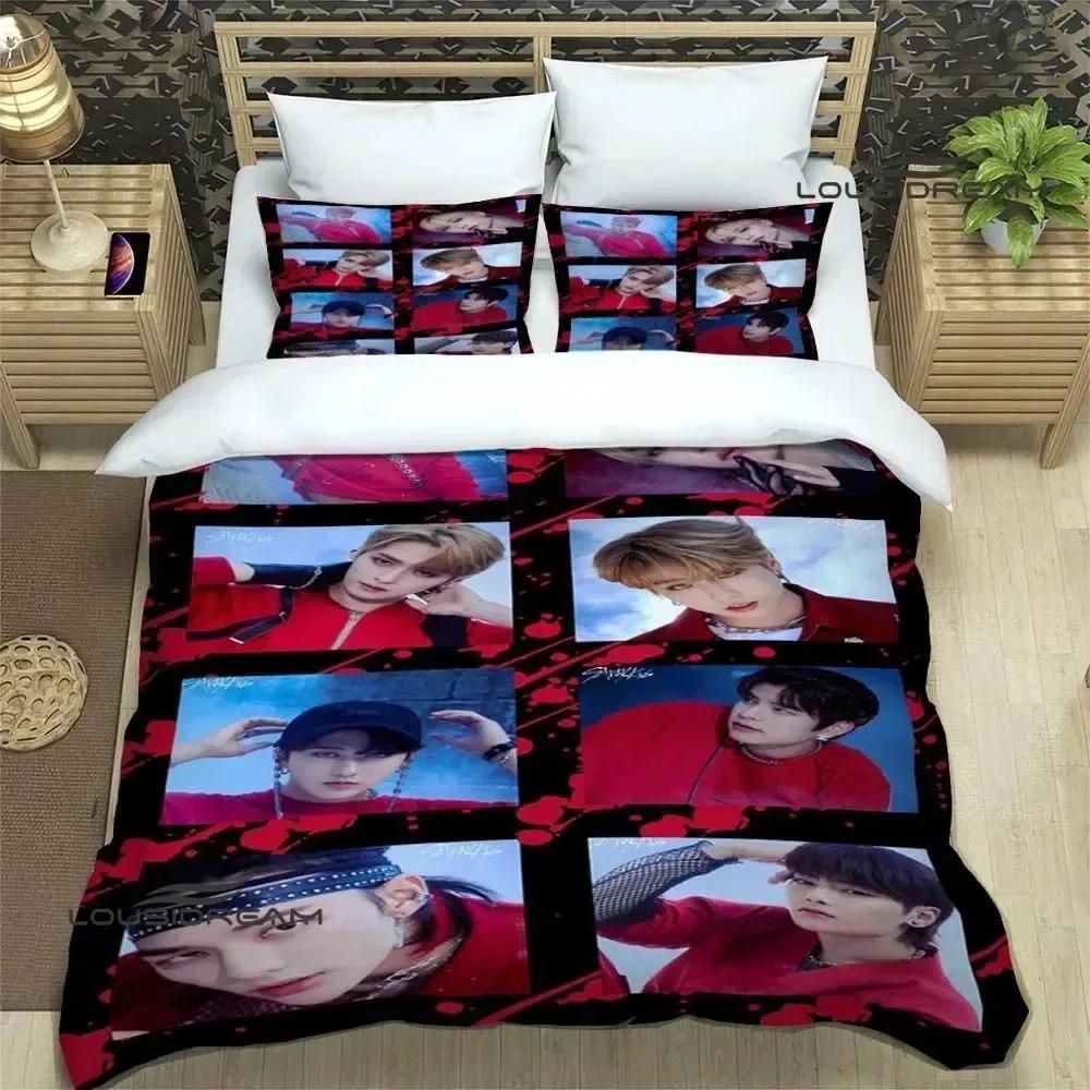 KPOP S-Stray-K-Kids Druck Bettwäsche-Sets Exquisites Bettwaren-Set Bettbezug Bettdecke Bettwäsche-Set Luxuriöses Geburtstagsgeschenk AU Queen 210x210cm
