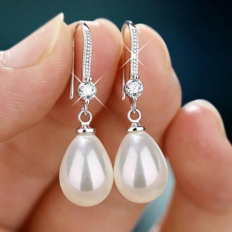 Mode Silber Farbe Wassertropfen Imitation Perlen Tropfen Ohrringe für Frauen Elegante Glänzende Runde Imitation Perlen Stud Ohrringe 4