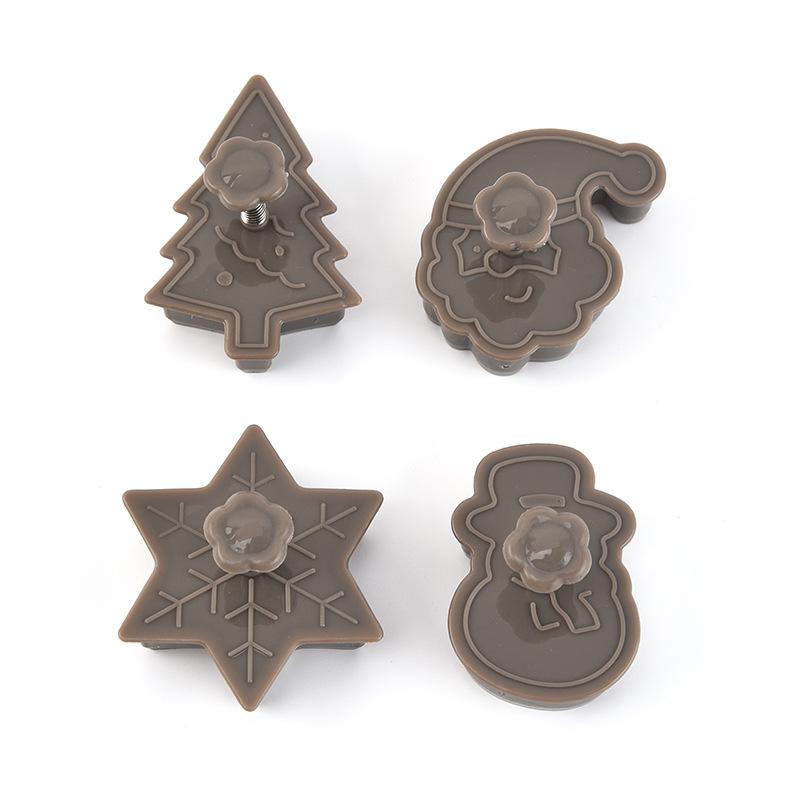 4 Teile/satz Kunststoff Cookie Backformen Schneemann/Schneeflocke/Weihnachtsbaum/Weihnachtsmann Muster Backformen braun