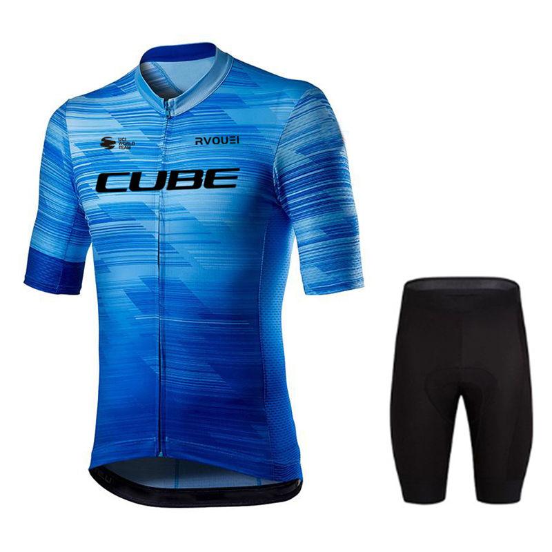 Rvouei Cube Team Radtrikot-Sets Kurzarm 2026 Sommer Atmungsaktiv Fahrradbekleidung Atmungsaktiver MTB Fahrrad Trägerhosenanzug Maillot Ropa Ciclismo L