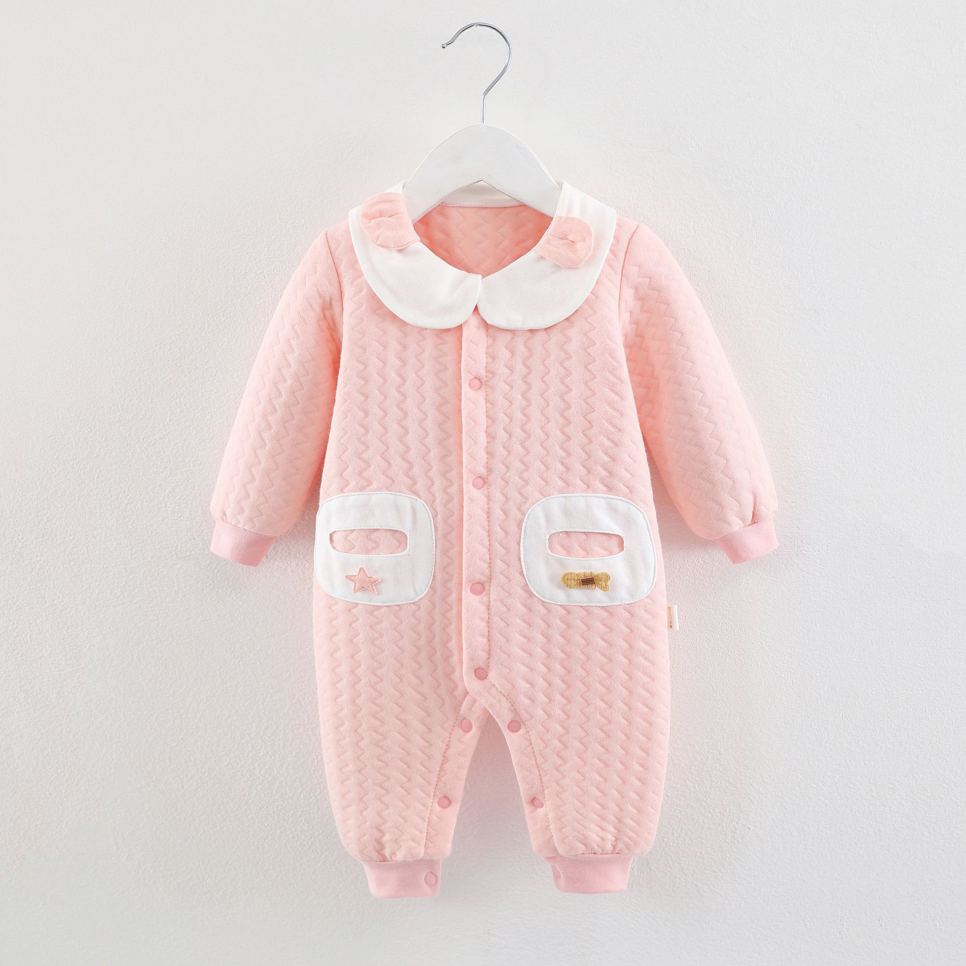 Baby Casual Einteiler Langarm Wickel Baumwolle Strampler Babykleidung 66 rosa
