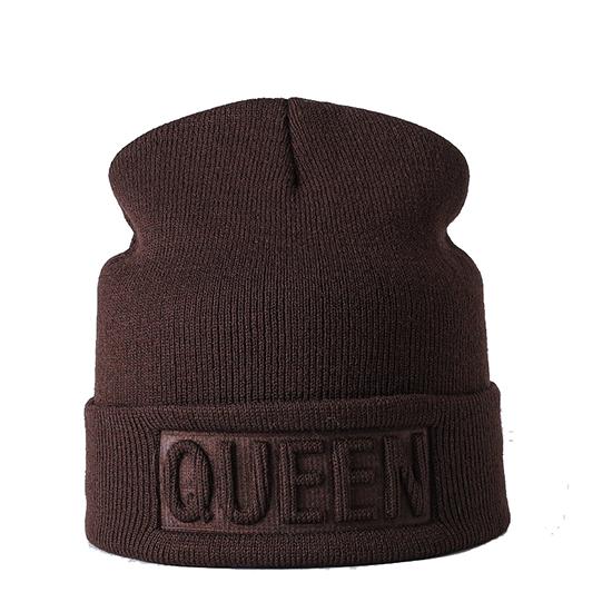 Winter Hut König Königin Mützen Mode Hip Hop Paare Kappe Casual Solide Hut Männer Frau Warme Gestrickte Beanie Ski Skullies motorhaube QUEEN kaffeebraun