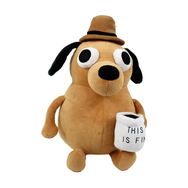 25cm This Is Fine Meme Kaffee Hund Plüschtier Weiche Kuscheltier Tiere Kinderspielzeug Geschenk für Kinder Jungen Geburtstag beige