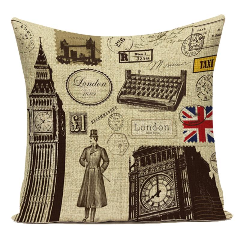 Britischer Stil London Bus Soldat Flagge Polyester Sofa Haus Kissenbezug Dekoration Retro Kissenbezug Wohnzimmer Dekoration Linen 60*60(CM)-1Pcs