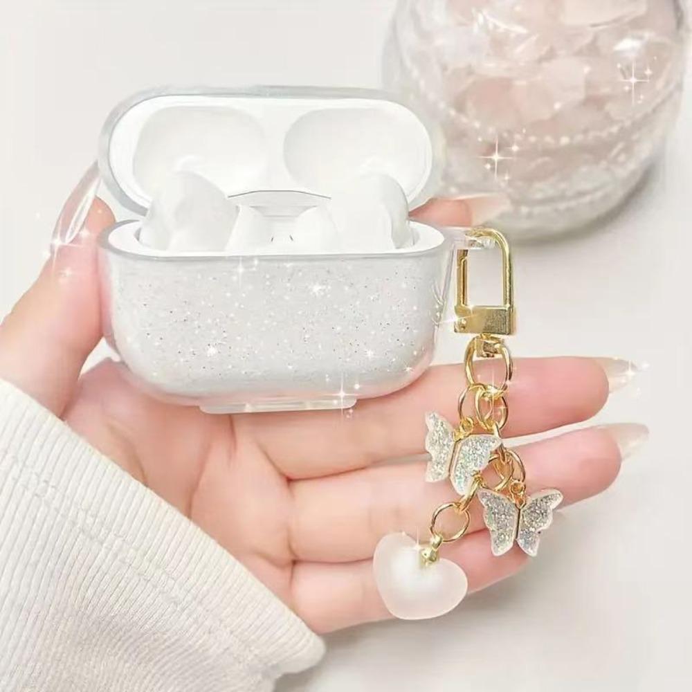 mit Herz Schmetterling Anhänger Kopfhörerhülle TPU Schutzhülle für Airpods 1/2/3/4/pro/pro2 for Airpods 4 transparent