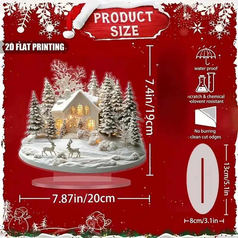 2D Elegante Acryl Weihnachtsdekoration Schneehütte & Rentier Szene Heim Büro Ornamente Festlich Warm Party Geschenk Foto Requisiten gray
