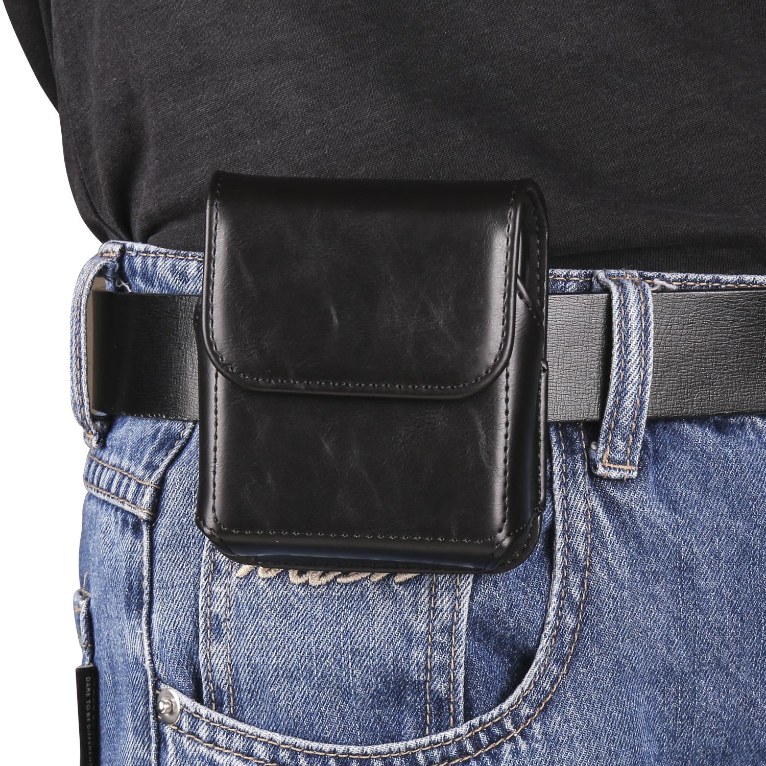 Luxus Leder Gürtel Clip Telefon Fall Männer Taille Tasche Für Samsung Galaxy Z Flip5 Flip4 Flip3 5G, oppo Find N2 Flip Moto Razr Magnetische Holster Tasche Abdeckung Samsung Galaxy Z Flip schwarz