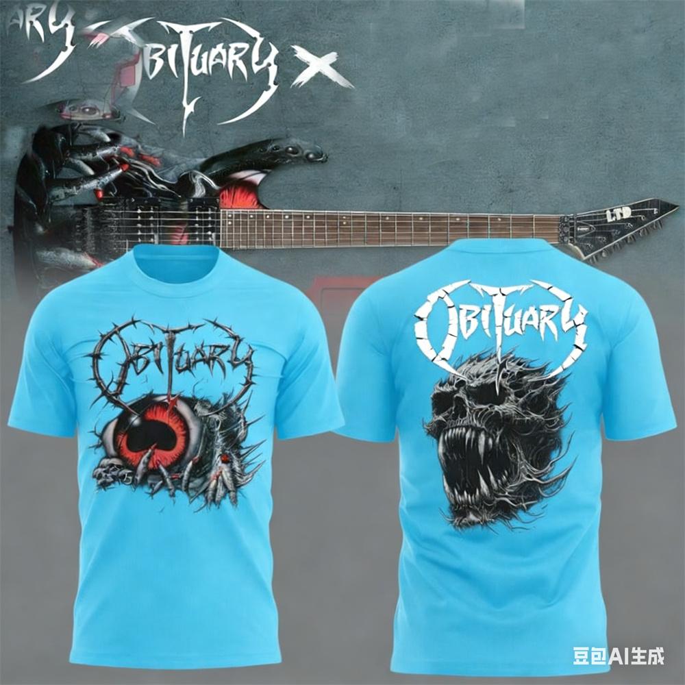 Sommer Herren T-Shirt New Rock Obituary Band Totenköpfe Print T-Shirt Herren Damen Mode Oversized Kurzarm T-Shirt Grafik T-Shirt XL