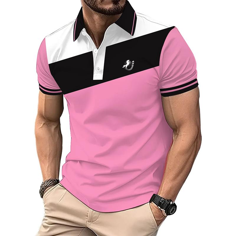 Herren Sommer Poloshirt Lässig Kurzarm Poloshirt Spell Color Knopf Persönlichkeit Poloshirt Herren Oberteile Poloshirt M rosa